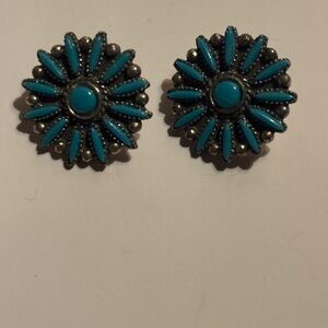 Turquoise and Silver Floral Earrings